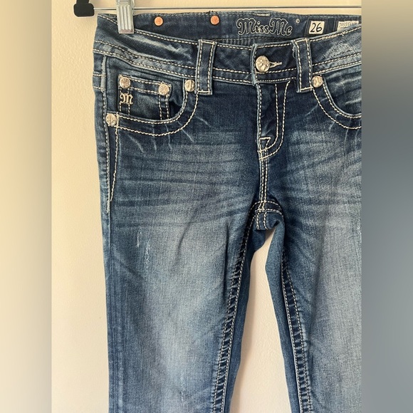 Miss Me Embellished Rhinestone Back Bootcut Low Rise Jeans Style# JE5554B2R - Picture 3 of 14